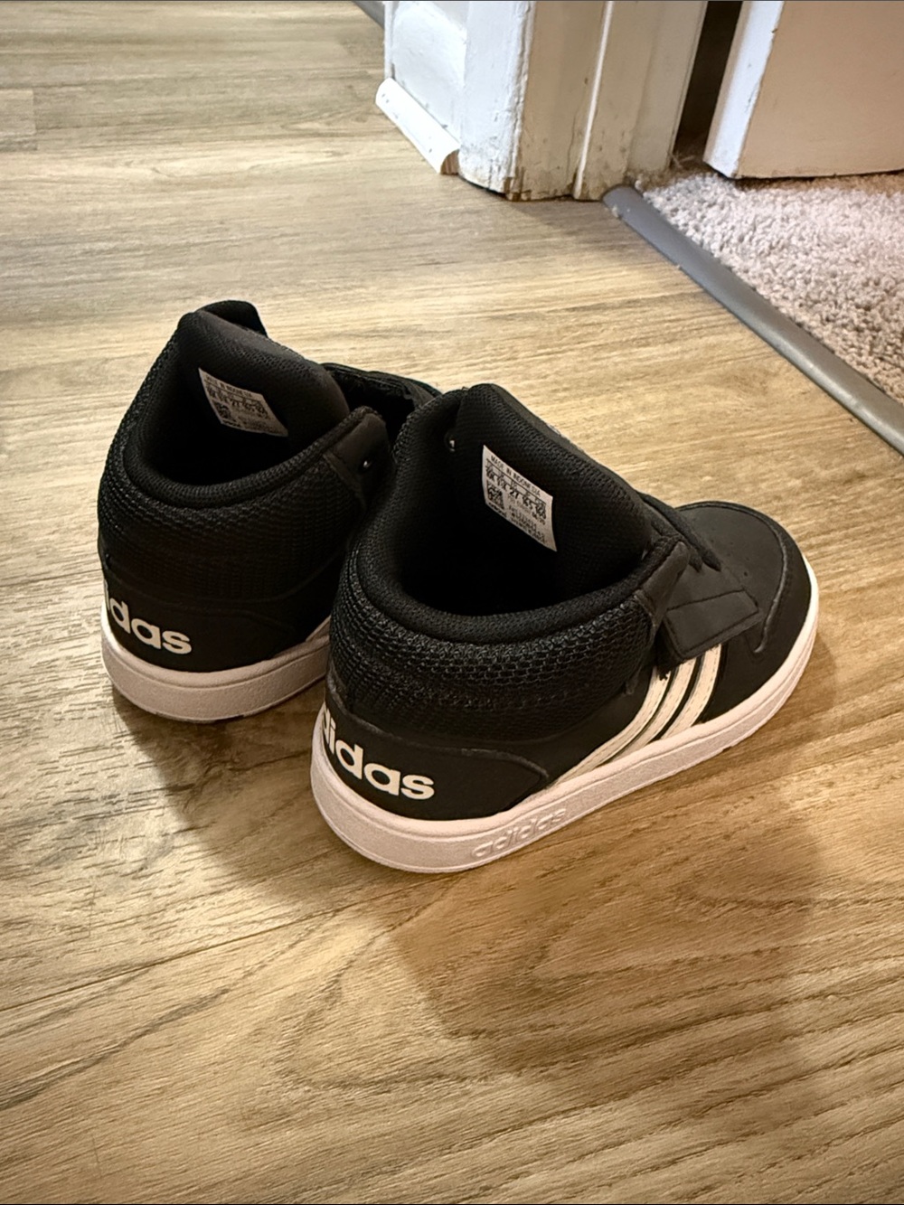 adidas Kids Black Sneakers with White Stripes